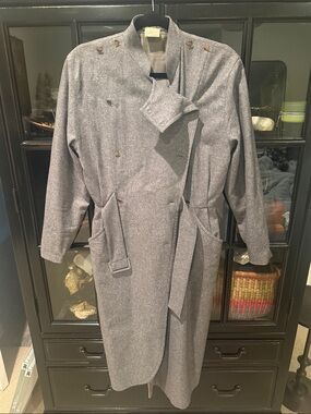 Guy Laroche Gray Wool Trench Coat Style Belted Dress